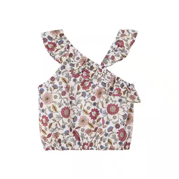 Short Sleeve Blouse Asymmetric Girls Volant Blouse