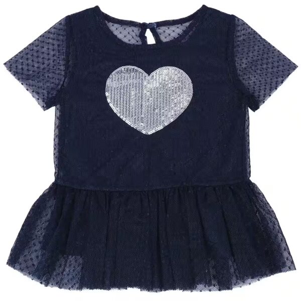 Short-sleeved blouse Dark blue tunic with ruffle 18-24 months