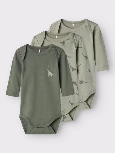 Long sleeve bodysuit NBMBODY 3P LS GREEN DINO NOOS