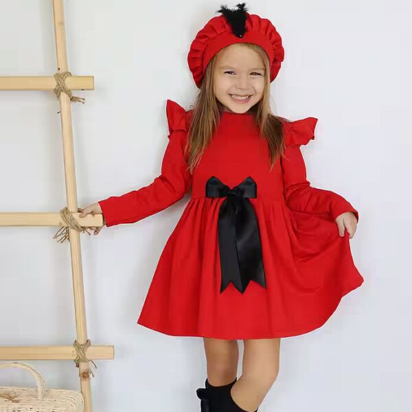 Dress & Hairband Dress Sofia - Red dress with bow detail and hat in set