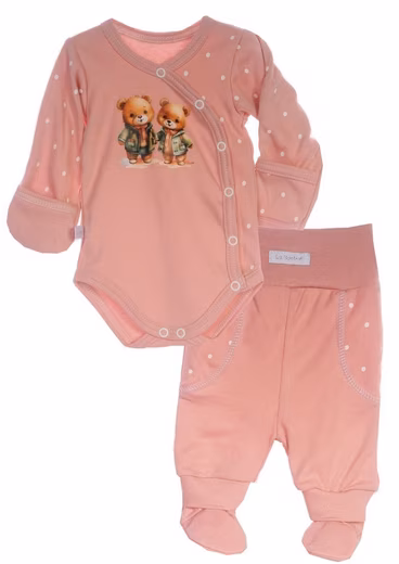 Bodysuit & Pants Wrap Bodysuit Pants Baby Suit 2 Piece Set Bodysuit in Powder Pink with Bears