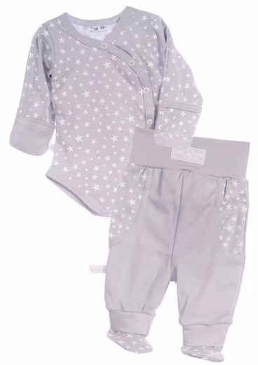 Bodysuit & Pants Baby Suit Wrap Bodysuit Pull-On Pants Set Bodysuit in Gray with Stars