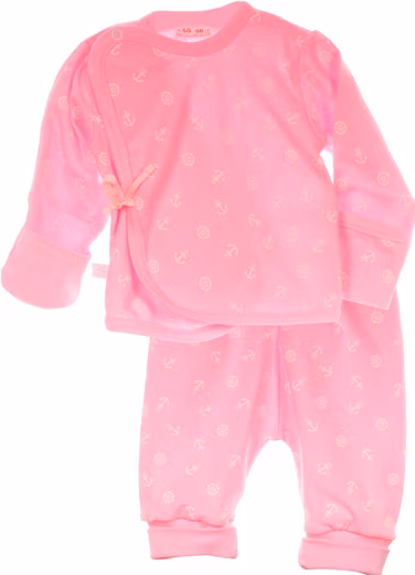 Long sleeve shirt & pants baby suit wrap shirt with scratch protection pants in pink for newborns