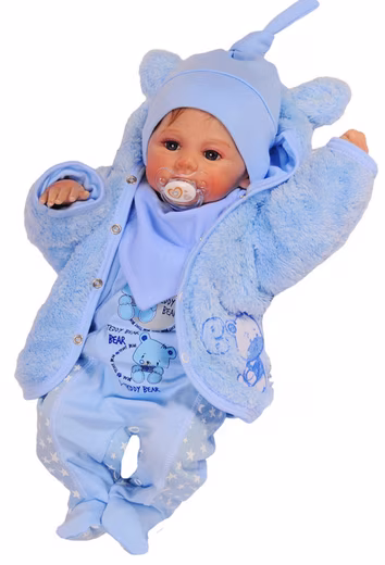 Romper, Jacket & Hat Romper Pants Knot Hat Shirt Jacket Bib 5 Piece Baby Set in Blue