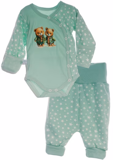 Bodysuit & Pants Wrap Bodysuit Growing Pants Baby Suit Set in Mint Green with Bears