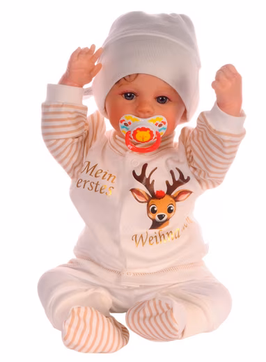 Long Sleeve Shirt & Pants Baby Suit Camisole Pants Hat for Christmas in Cream