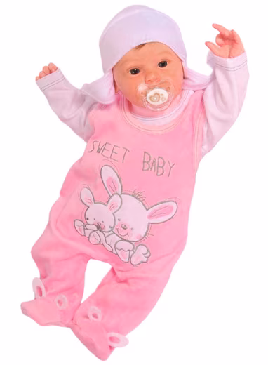 Romper, Jacket & Beanie Romper Pants Beanie Shirt Baby Suit 3 Pieces in Pink with Bunnies