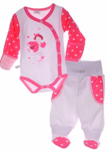 Bodysuit & Pants Wrap Bodysuit Slip-on Pants Baby Suit in White Pink with Stars