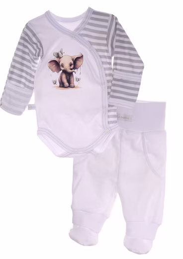 Body & Pants Baby Suit Wrap Bodysuit with Scratch Protection and Pull-On Pants in White