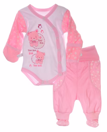 Bodysuit & Pants Wrap Bodysuit Slip-on Pants Baby Suit 2 Piece Set Bodysuit in Pink with Stars