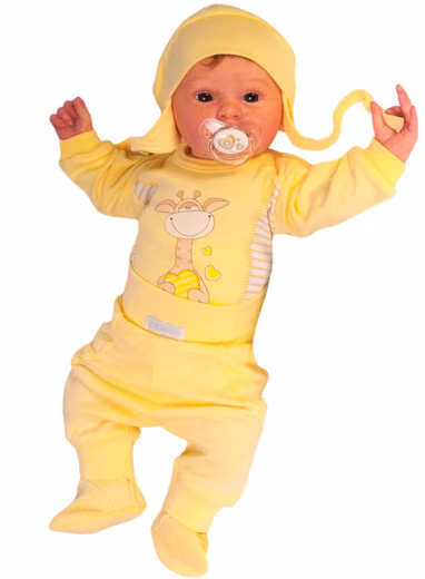 Body & Pants Long Sleeve Body Slip-on Pants Hat Baby Suit in Yellow with Giraffes