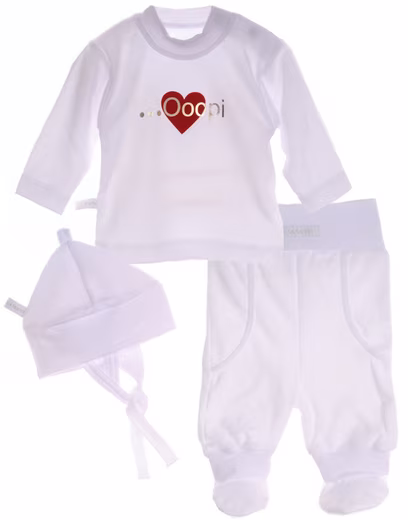 Long Sleeve Shirt & Pants Baby Suit in White Beanie Pull-On Pants Shirt