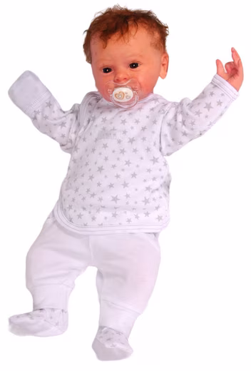 Long-sleeved shirt & pants Baby set Wrap shirt and slip-on pants in white with stars