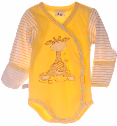 Wrap Bodysuit Baby Bodysuit Long Sleeve Bodysuit with Scratch Protection in Yellow with Giraffe