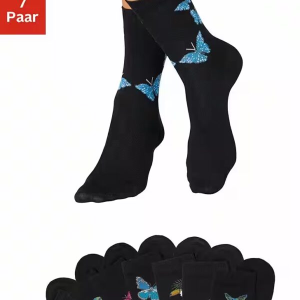 Socks (pack, 7-pair) with butterfly and bird motifs