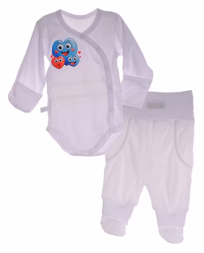 Bodysuit & Pants Baby Suit Wrap Bodysuit Pants in White with Hearts