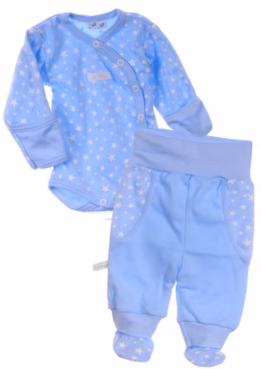 Body & Pants Wrap Bodysuit Slip-on Pants Baby Long Sleeve Bodysuit in Blue with Stars