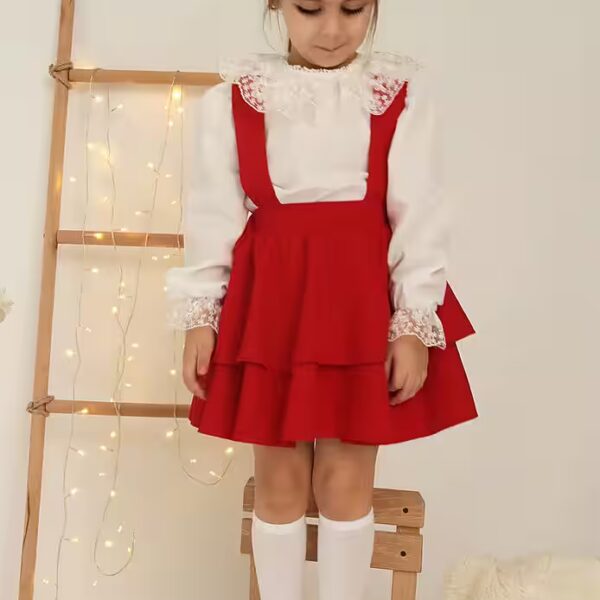 Shirt & Skirt Red dress with straps and white long-sleeved blouse with lace details