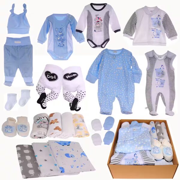 Initial equipment package baby set 20 pieces body pants rompers tights shirt socks (Boy Package, Newborn Clothing, Birth Gift) Cotton, One Birth Gift, Blue Package for Newborns