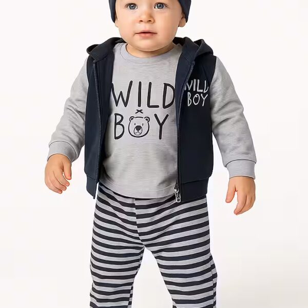 Newborn gift set boys outfit, set of 4, sweater, trousers, vest, hat, 100% cotton Sweater + pants + vest + hat