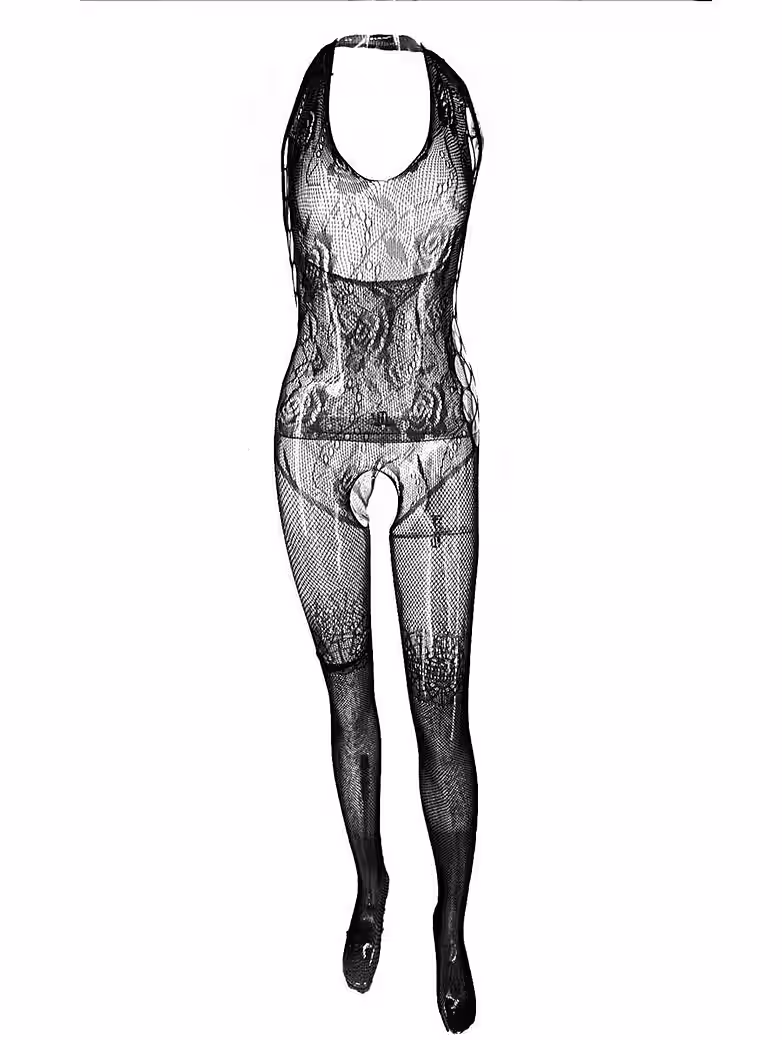Bodystocking Overt Sexy Mesh Bodystocking with Overt, Hosiery Body, Backless Lingerie (1 piece) halter fishnet body – fine lingerie with an open crotch - Image 2