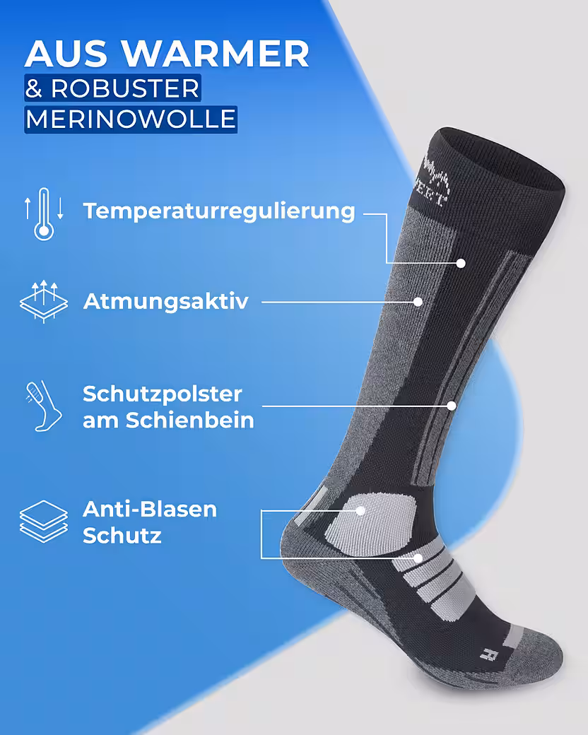 Ski socks SET of 2 snowboard socks made of real merino wool men & women (2 pairs, 4 ski socks) Meino wool ski socks - Image 2