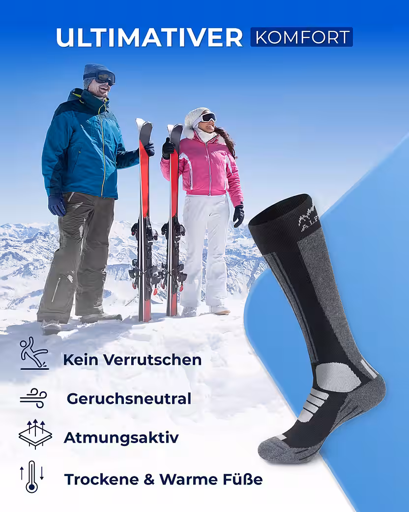 Ski socks SET of 2 snowboard socks made of real merino wool men & women (2 pairs, 4 ski socks) Meino wool ski socks - Image 3