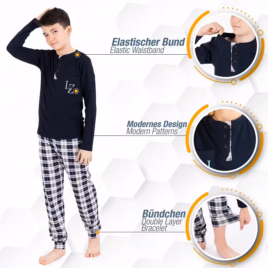 Pajamas Boys Pajamas Two-piece Long Sleeve - Checkered - Multicolored Set, 2 pieces - Image 4