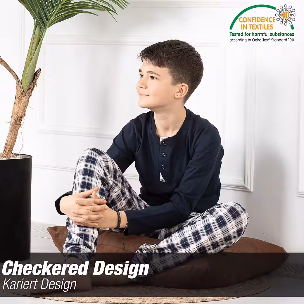 Pajamas Boys Pajamas Two-piece Long Sleeve - Checkered - Multicolored Set, 2 pieces - Image 5