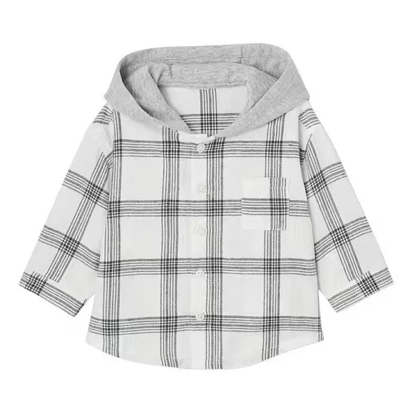 Long-sleeved baby shirt, checked shirt with hood