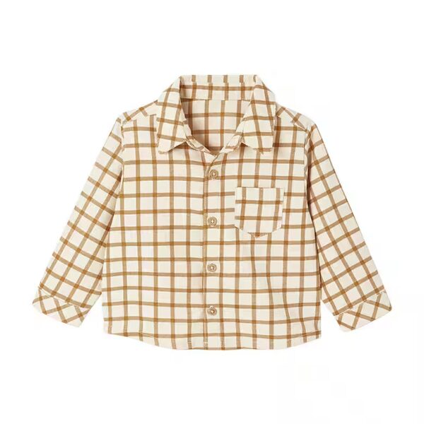 Long-sleeved baby shirt made of fine corduroy, gingham check