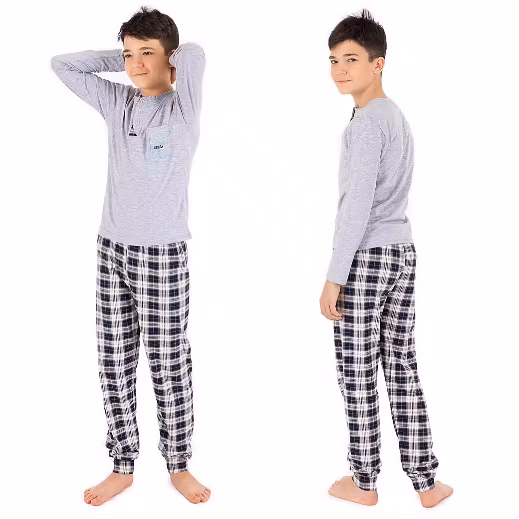 Pajamas Boys Pajamas Two-piece Long Sleeve - Checkered - Multicolored Set, 2 pieces - Image 7