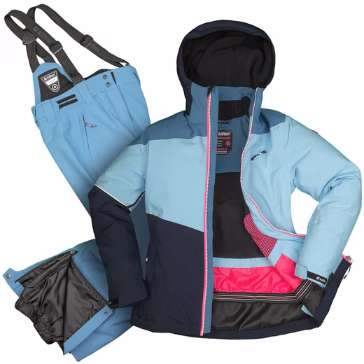 Ski suit girls ski jacket blue + ski pants jeans blue breathable fabric