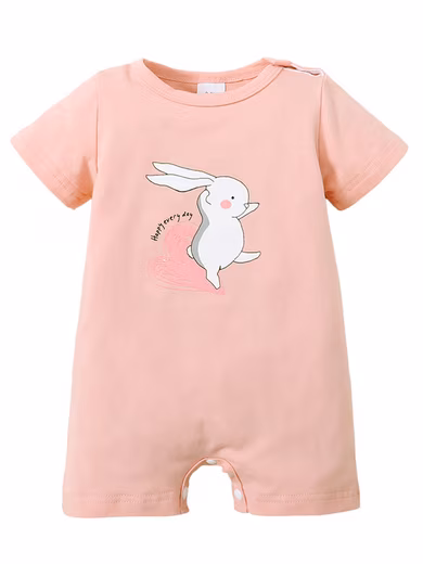 Romper Romper for newborns, baby short sleeve bodyduit with bunny print (1-piece) Casual pink outfits for baby girls