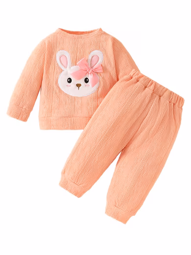 Long Sleeve Shirt & Pants Baby Girl Long Sleeve Outfits Set Cartoon Print Baby Clothes Pants Suit (2 pieces, long-sleeved sweatshirt + pants) Warm baby sets daily sports suit spring & autumn leisure suit