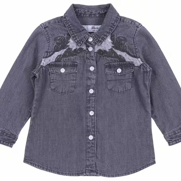 Long-sleeved grey denim shirt for girls, DENIM CO., 18-24 months
