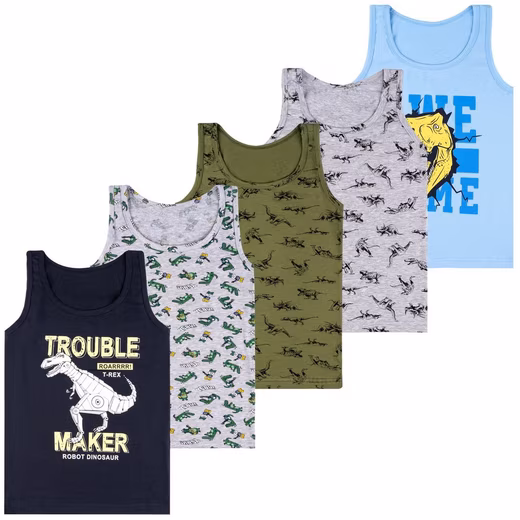 Undershirt set of 5 boys' undershirts - dinosaur - colorful Value pack, 5 pieces