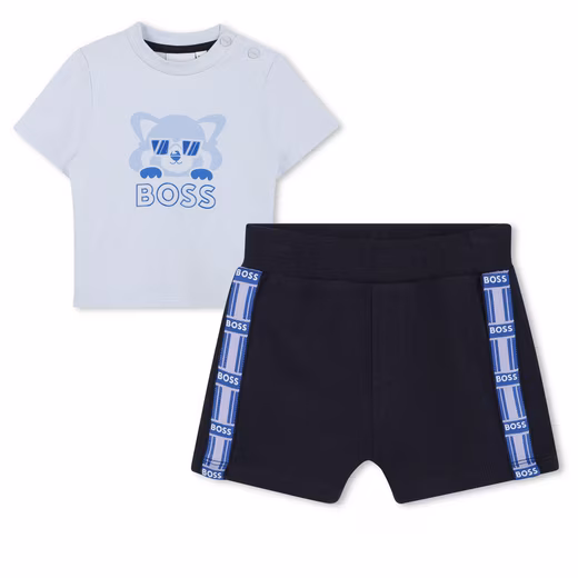 BOSS Kidswear short jogging suit, 2-pack, blue with panda bear