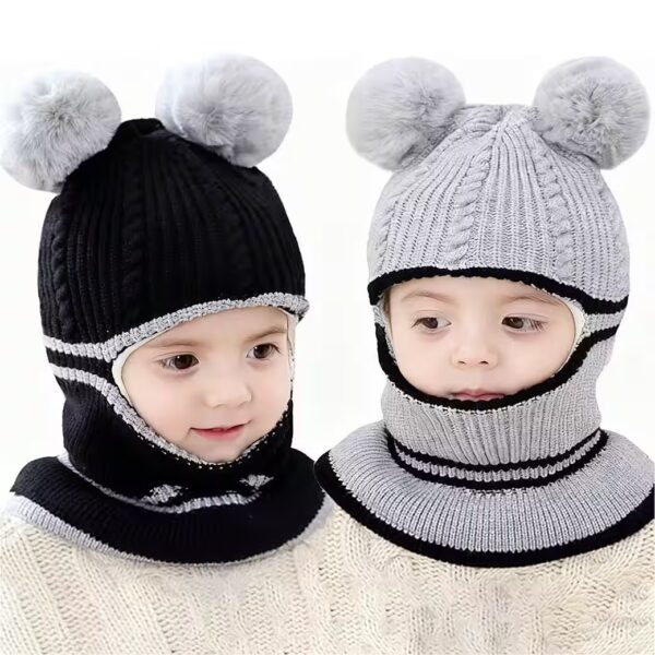 Slip-on hat baby unisex hat 2 pieces cute bear toddler earflap beanie warm