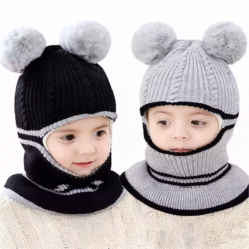 Slip-on hat baby unisex hat 2 pieces cute bear toddler earflap beanie warm
