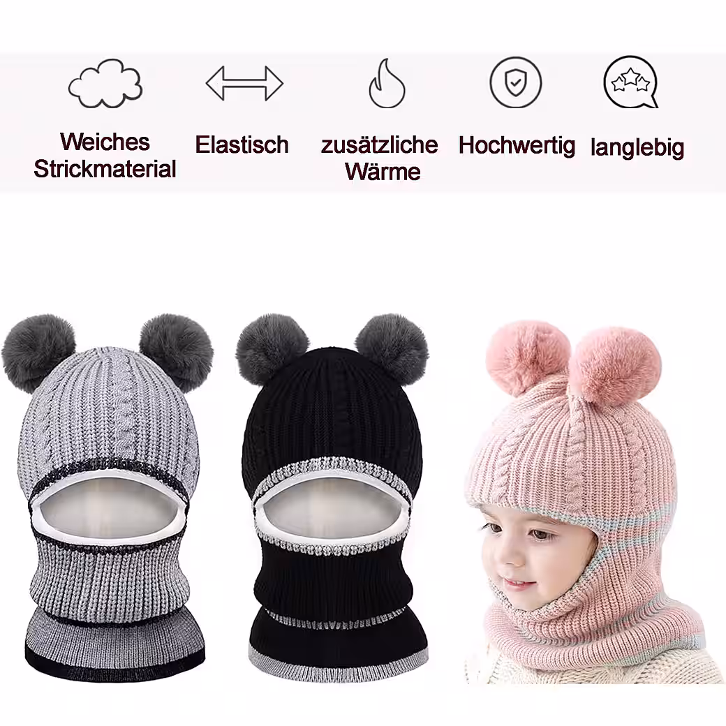 Slip-on hat baby unisex hat 2 pieces cute bear toddler earflap beanie warm - Image 2
