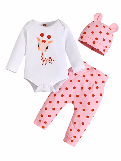 Shirt & Leggings Baby Newborn Long Sleeve Casual Basic Clothes, Cute Style (Set, 3-piece) animal print, polka dot print, cute set for baby girls