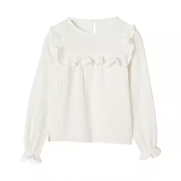 Long-sleeved shirt, girls' ruffled blouse made of muslin