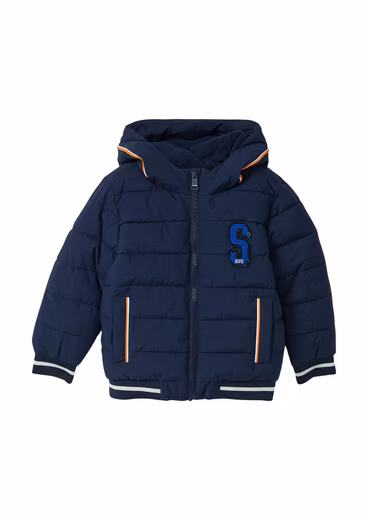 Quilted jacket with hood and patch, for boys