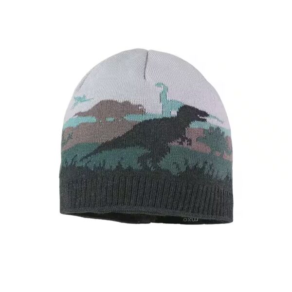 Knitted hat MINI BOY hat, Jacquard Dinos brimless