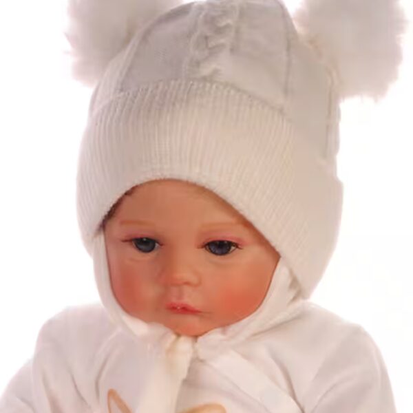 Bobble hat baby hat in cream with bobble 0-12 months