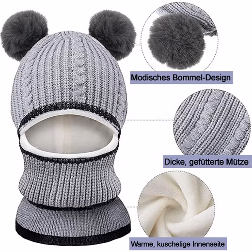 Slip-on hat baby unisex hat 2 pieces cute bear toddler earflap beanie warm - Image 3