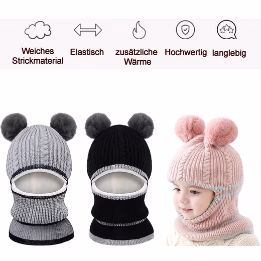 Slip-on hat baby unisex hat 2 pieces cute bear toddler earflap beanie warm - Image 2