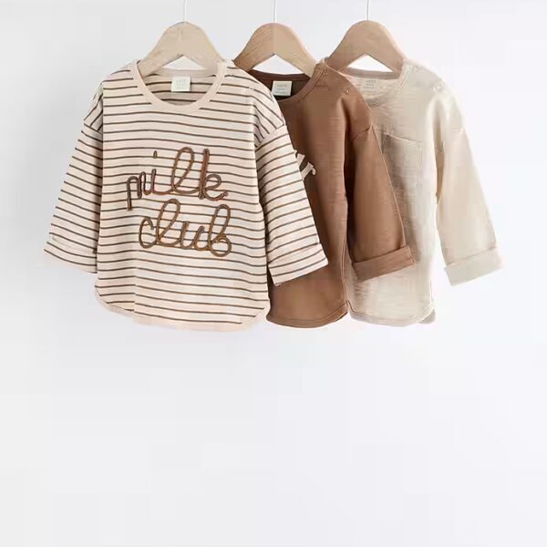 Long-sleeved baby shirts made of 100% cotton, 3-pack