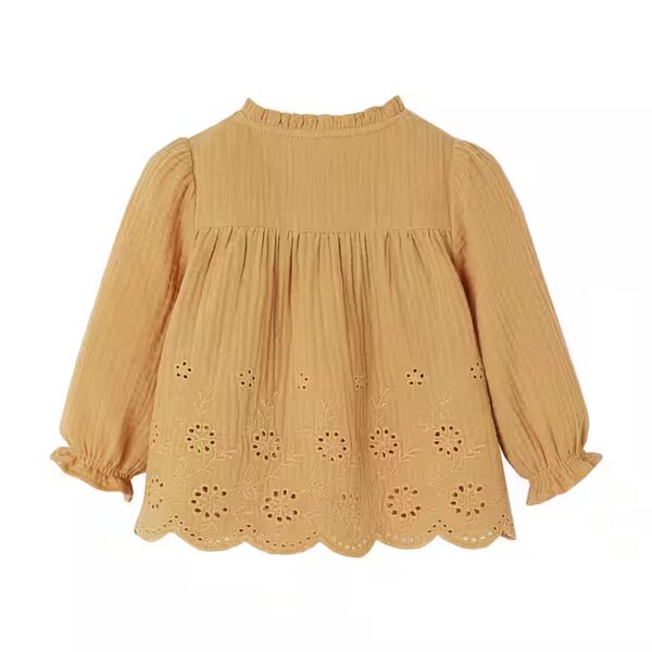 Long-sleeved shirt, embroidered baby blouse made of muslin